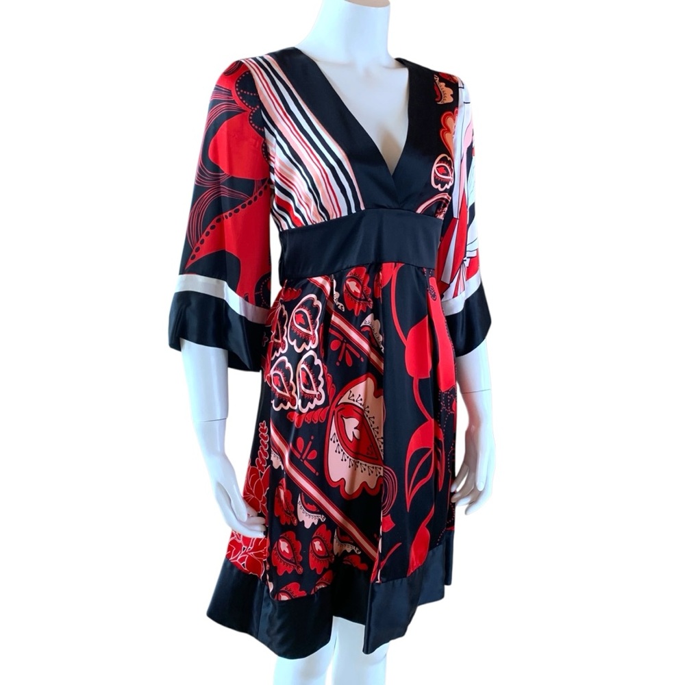 Bebe Silk Kimono Dress Size Medium Black 100 Percent Silk